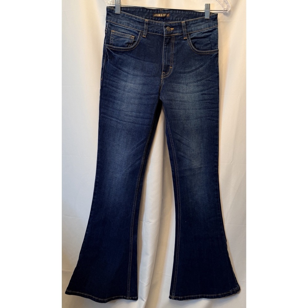 Run & Fly Denim Bell Bottom Flare Jeans Size 30L 35" Inseam‎ Hippie Retro Disco